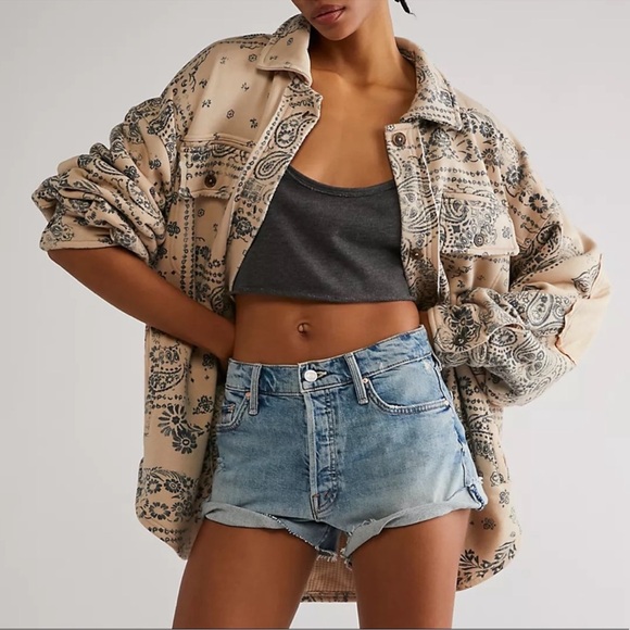 NEW Free People Ruby West Coast Bandana Print Jacket In Mushroom - Picture 1 of 10